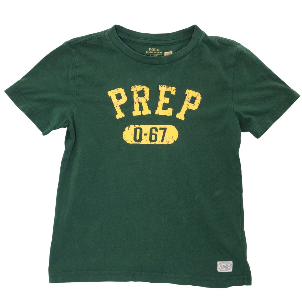 Polo Ralph Lauren T-Shirt Boys 6 Preppy Distressed Graphic Tee Green Cotton